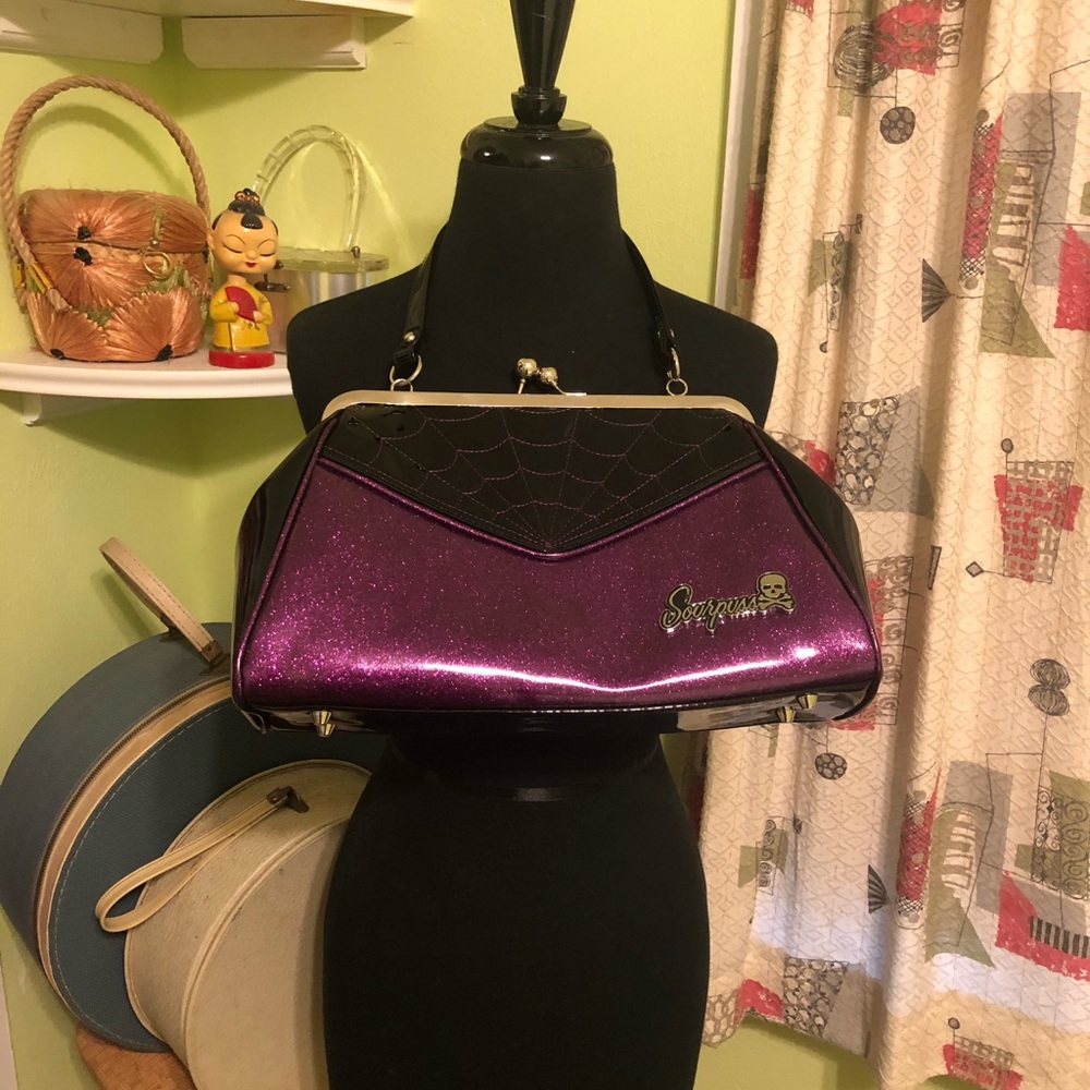 Sourpuss spiderweb glitter purse